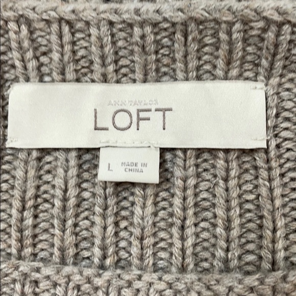 LOFT Tan Wool Blend Cable Knit Sweater w Bateau Neckline, Size Large - Picture 9 of 12